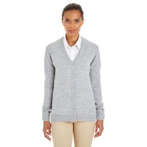 Harriton Ladies' Pilbloc™ V-Neck Button Cardigan Sweater | Grey Heather